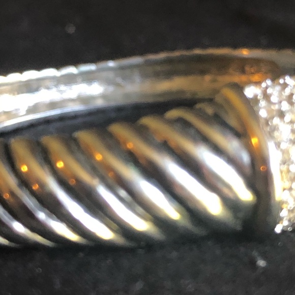 Rhinestone pave & coiled pewter vintage bracelet - Picture 6 of 8